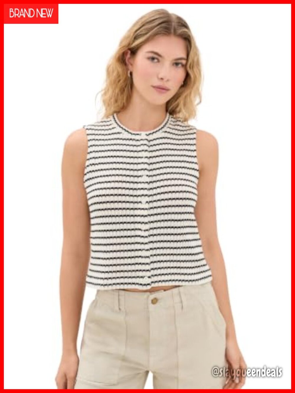 Madewell Textured-Knit Button-Front Shell Top Striped Sleeveless